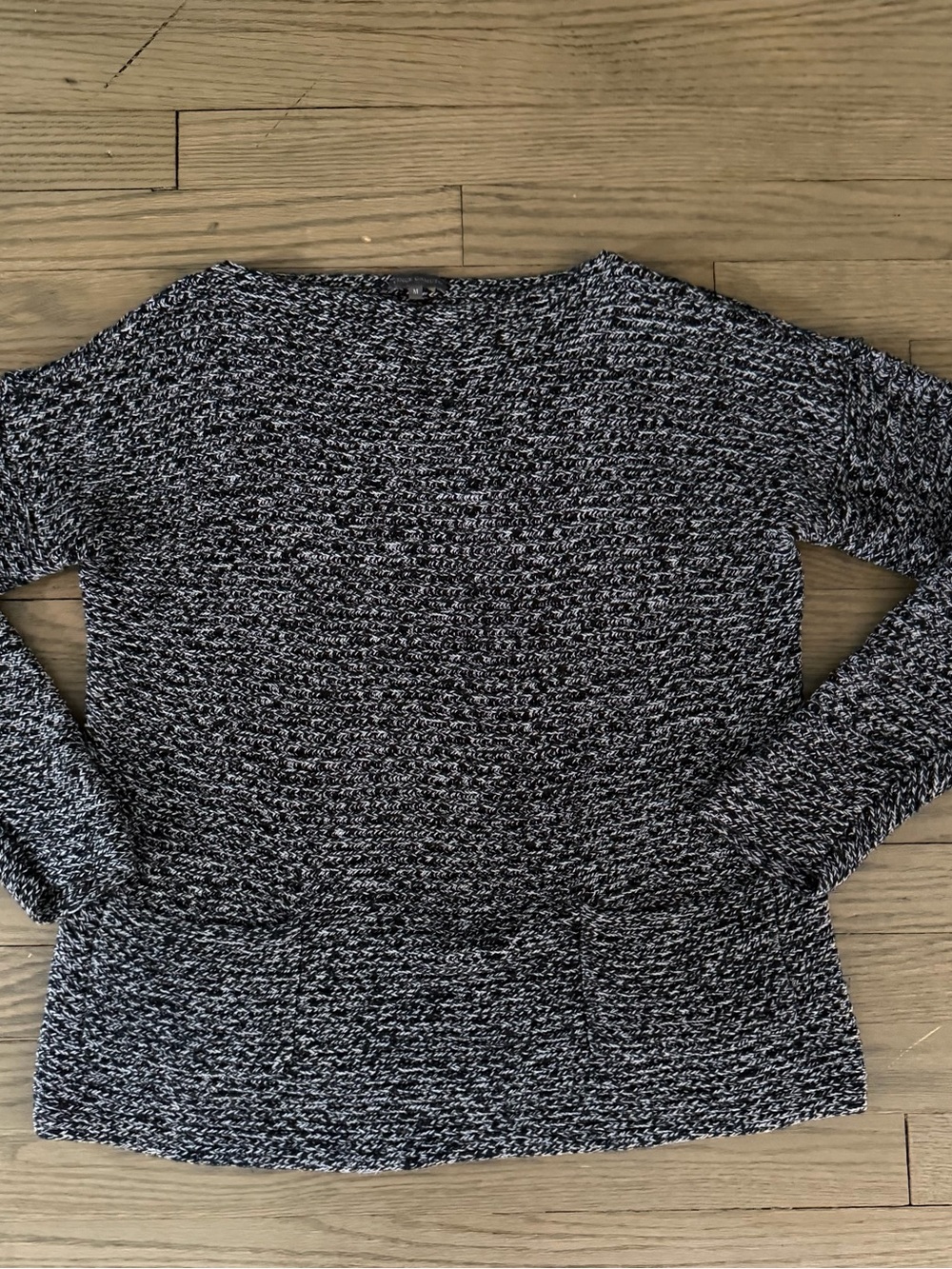 Vince Camuto Black and White Marled Knit Boat Neck Tunic Sweater